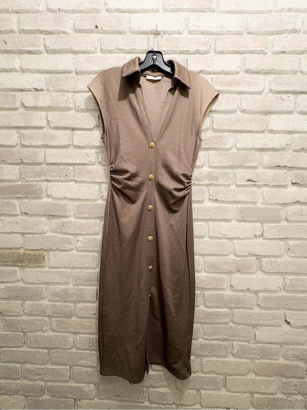 Zara Brown Button-Front Midi Dress